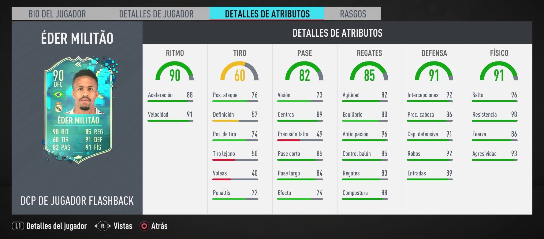 FIFA20 Militao Atributos