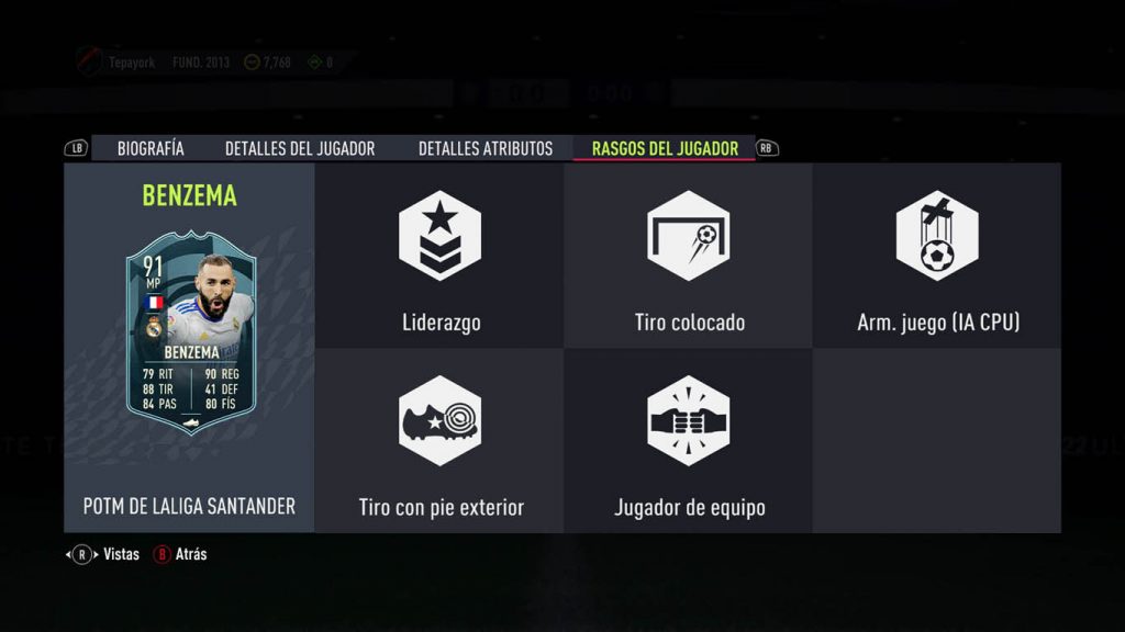 FIFA22 Benzema POTM rasgos